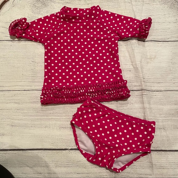 Red Polka Dot Halter One-Piece Swimsuit by RuffleButts